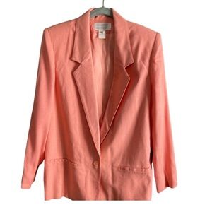 Mixed Media vintage 1 button, faux pocket, shoulder pad & lined coral blazer. W8